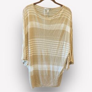 🥑Autumn Cashmere 100% Linen Dolman Sleeve Sweater Natural Tan Stripe